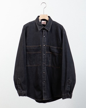 stitch designed denim shirt / Made In USA