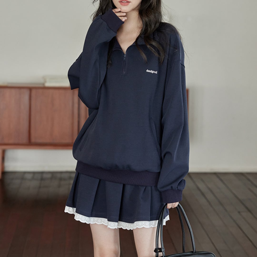 sport lapel long sleeve sweat top