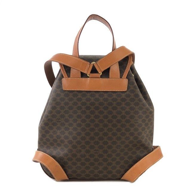 CELINE セリーヌ マカダム フロントベルト ロゴチャーム PVC レザー バッグパック リュック ブラウン vintage ヴィンテージ オールド nmhrrj