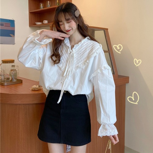 ✞ シャツブラウス♡Vネック長袖スリーブ ロング ✞ゴスロリ SM ミリ 甘ロリ クラロリ 和ロリ エレガント 黒ロリ 姫ロリ 華ロリ BB-BB93035629231