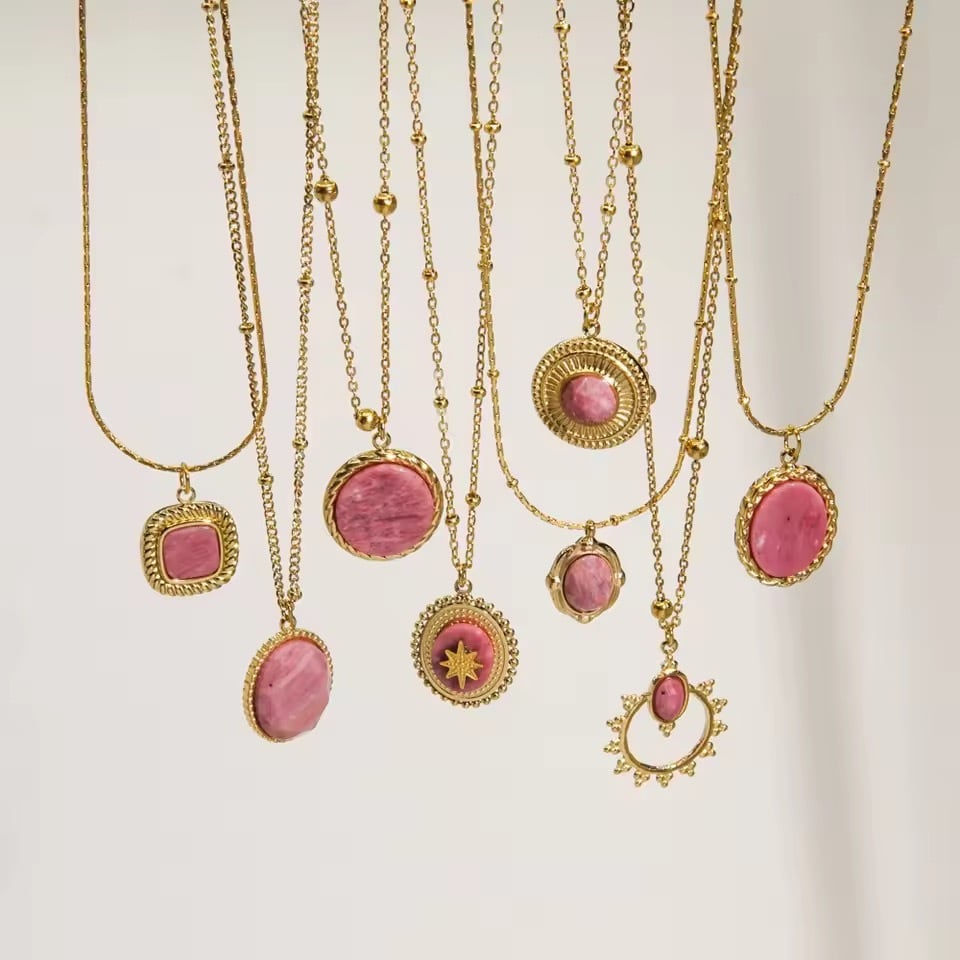 金アレ対応 ロマンティックピンクチャームネックレス(01018)