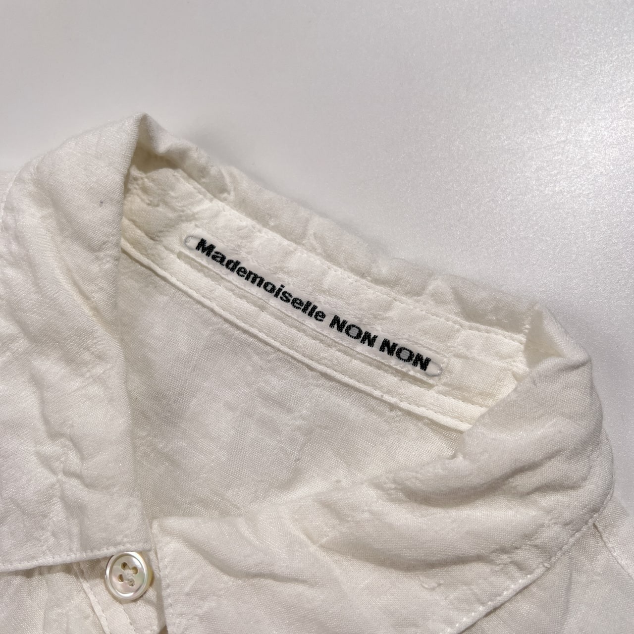 Mademoiselle NON NON マドモアゼルノンノン シアサッカー風 七分袖 コットン シャツ ブラウス 38 M /シルク&レーヨン混/ホワイト