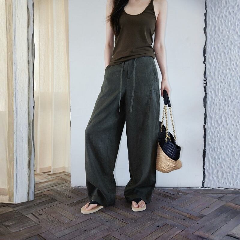Waist Elastic Wide Long Pants ◆2color 204717