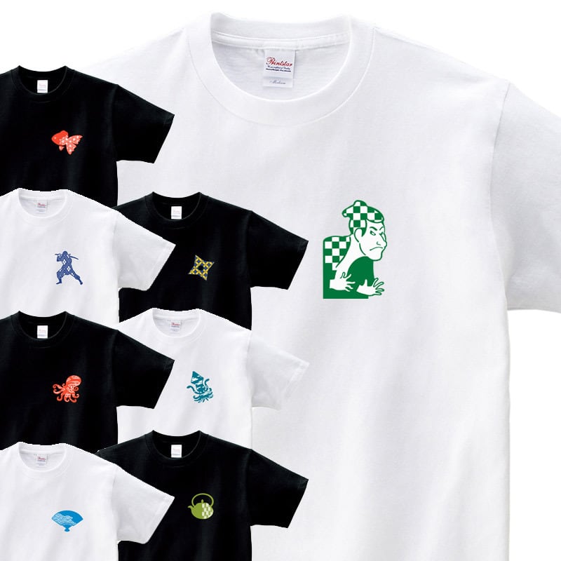 伝統的な和柄模様と和モチーフとのコンビネーション ワンポイント Tシャツ cl32