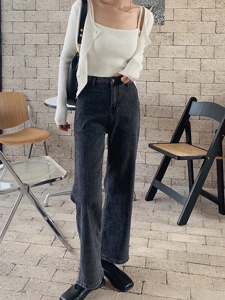 ジーンズ オータムソリッド カラーハイウェストウェストカジュアルパンツ レッド 秋物 ソリッドカラー ビッグFスモールZ韓国68082978361