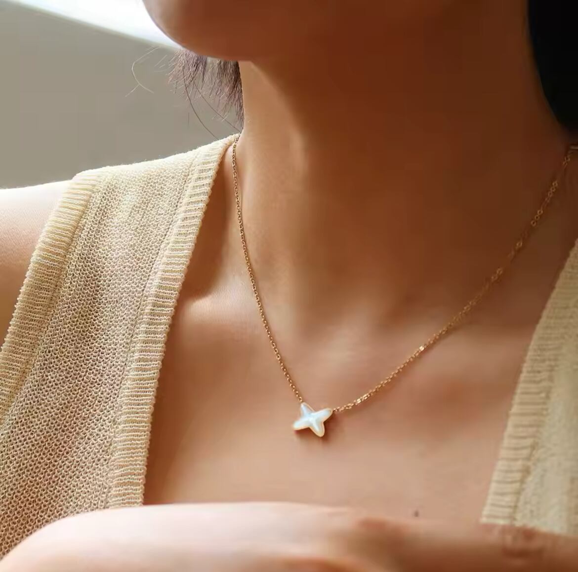 金アレ対応 クロスシェルチャームネックレス(0634)