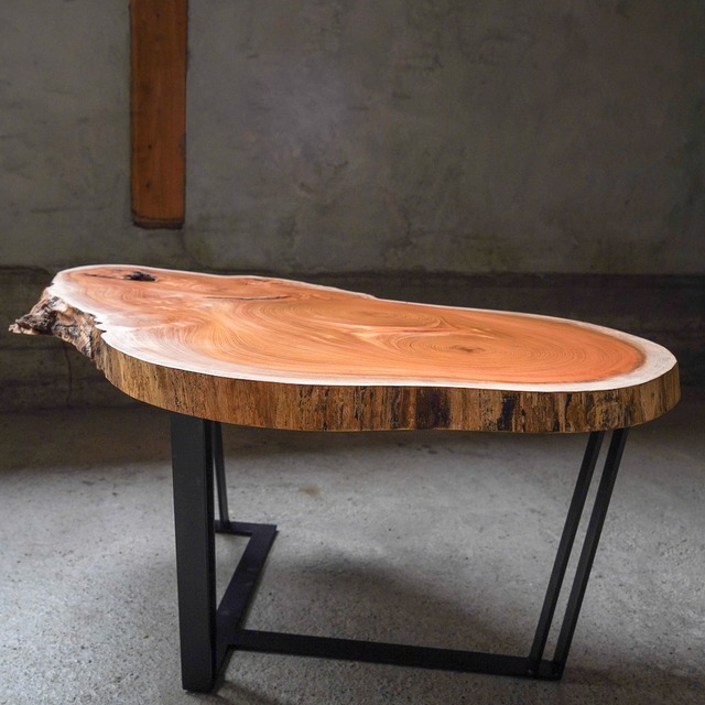 欅のアタマ 輪切り材のローテーブル ＜平鋼＞