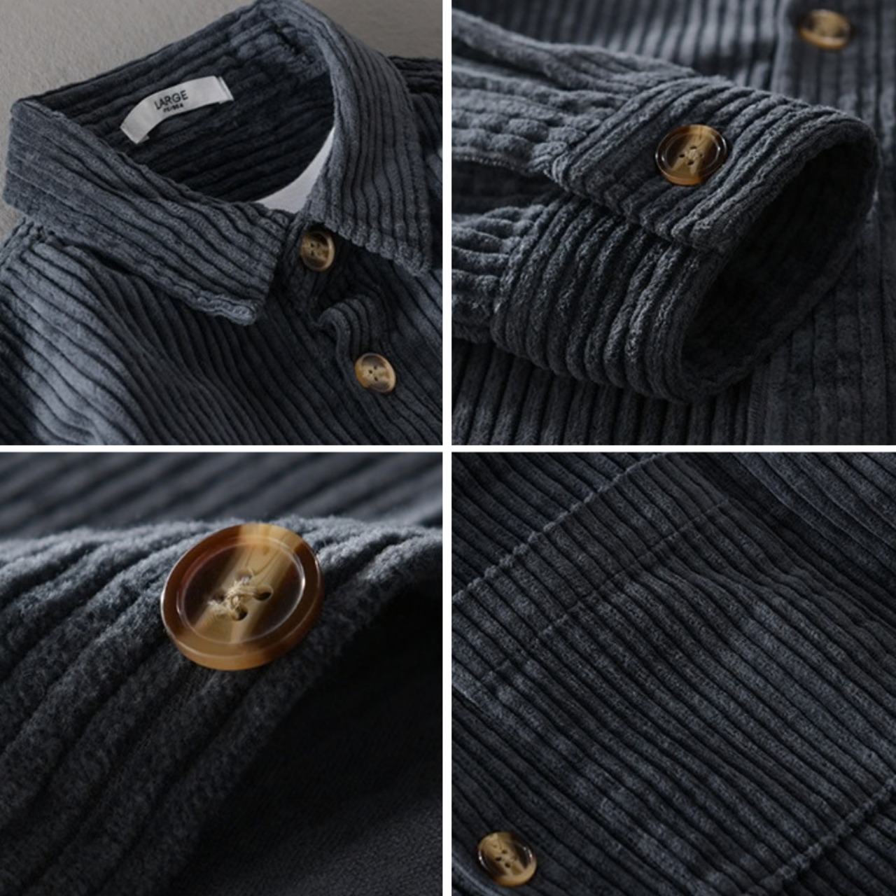 【M-3XL】Solid Corduroy Long Sleeve Shirt / ソリッド コーデュロイ 長袖シャツ