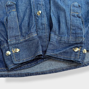 【PROVIDENCIA】メキシコ製 企業系 企業ロゴ デニムシャツ 長袖 刺繍ロゴ カジュアルシャツ ボタンダウン メンズXL相当 US古着