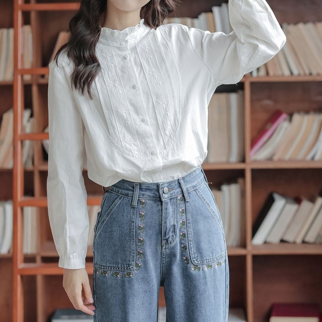 フリル襟 刺繍 ブラウス M 11412 | Raglana フリル襟 刺繍 ブラウス M 11412 | Raglana