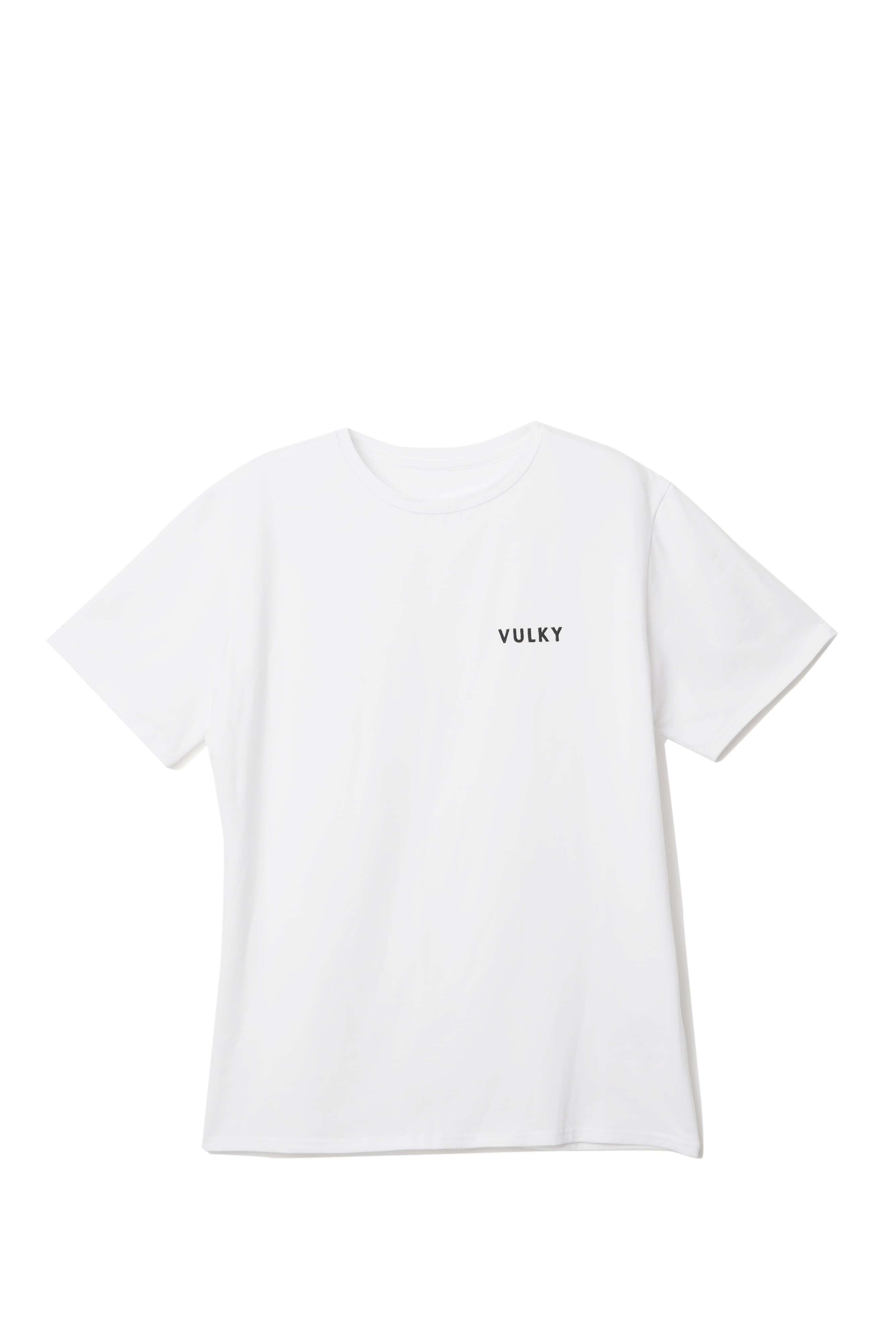 【VULKY】 クルーネック ホワイトTシャツ ブラックロゴ - ナチュラルフィット - シリーズ2