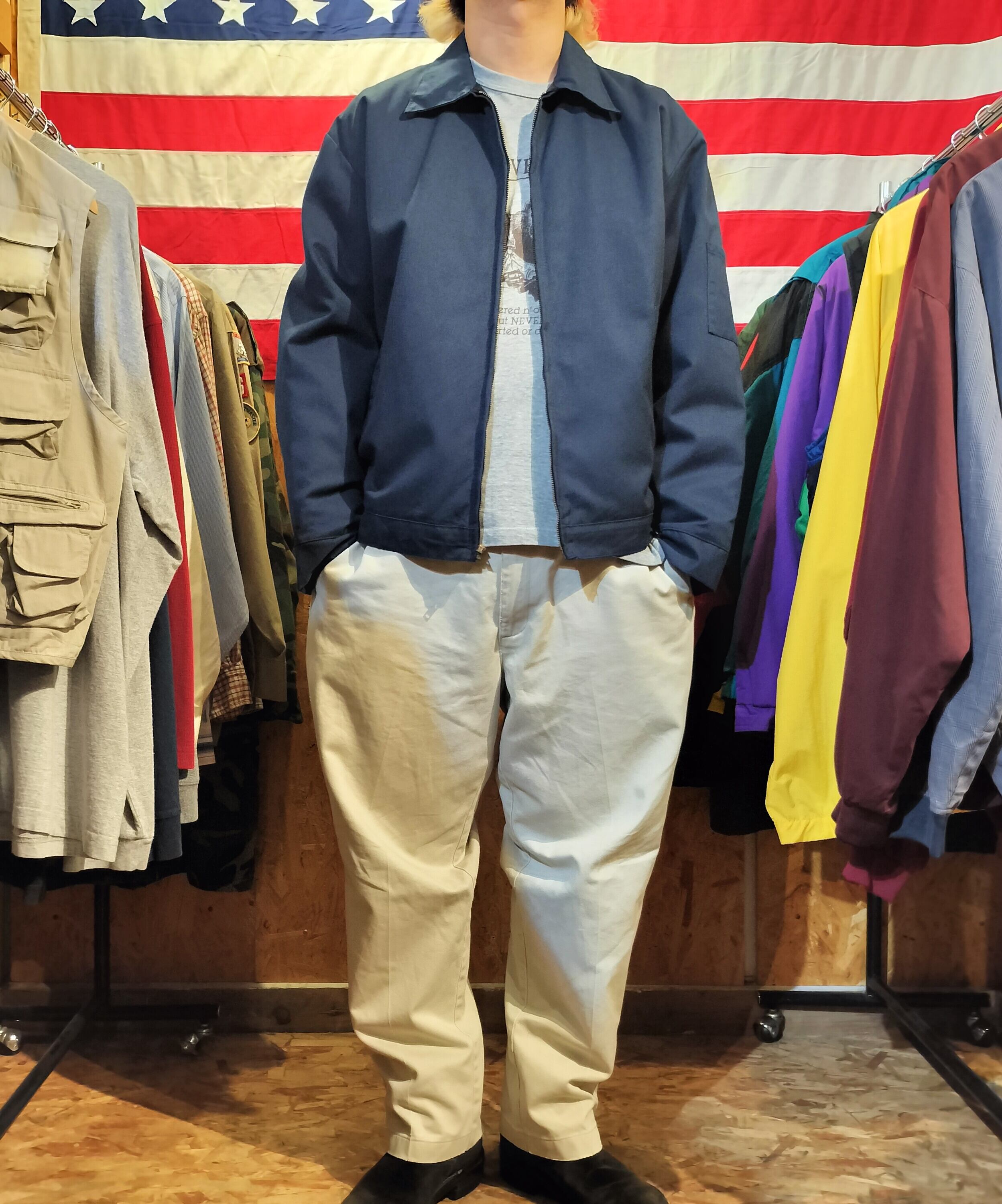 Used ジャケット◆美品LREDKAP 90s Mexico製 無地 ワークジャケット 濃紺 レッドキャップ◆ヴィンテージ USA古着