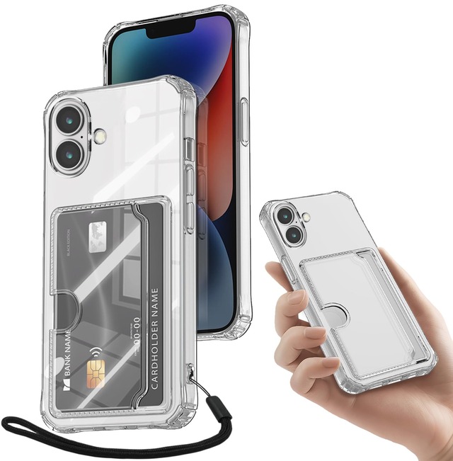 【WenziLior】 iPhone 17 用 ケース クリア ストラップ 適用 アイフォン17 アイホン17 透明 カバー iPhone17 アイフォン 17 アイホン 17 スマホケース いphone17 いphone 17 case ソフトケース 背面カード収納 四隅エアクッション カード入れ バンパー カード収納 透明カバー 耐衝撃 薄型 軽量 TPU クリア