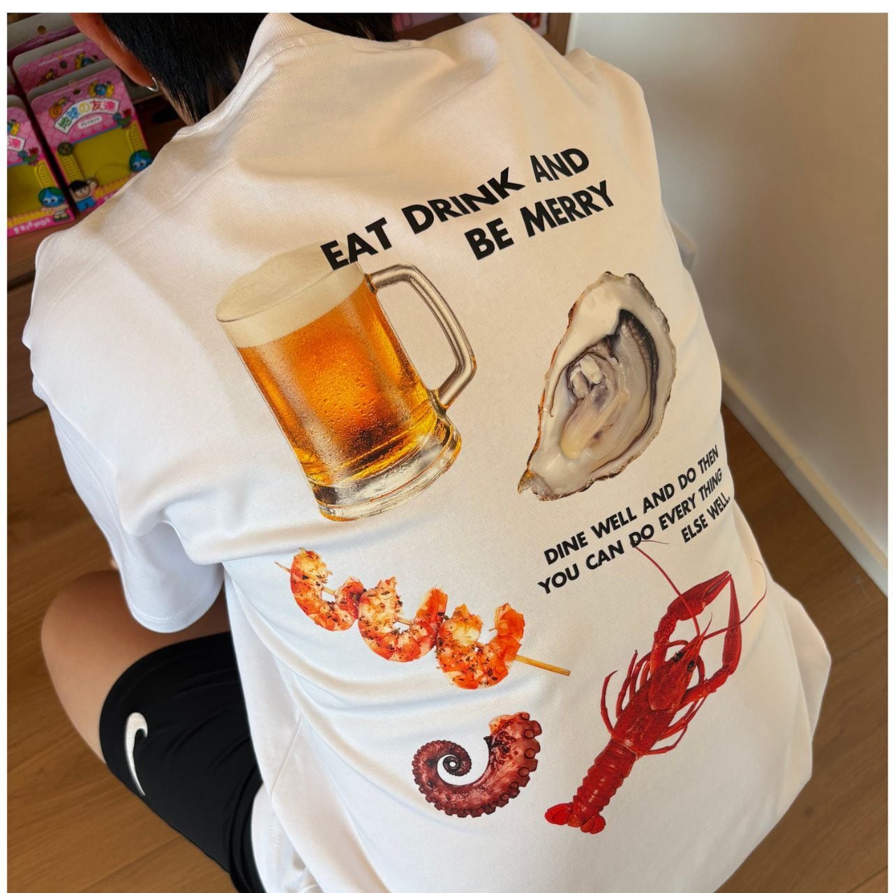 シーフードグラフィックバックプリントTシャツ 2col   A00324