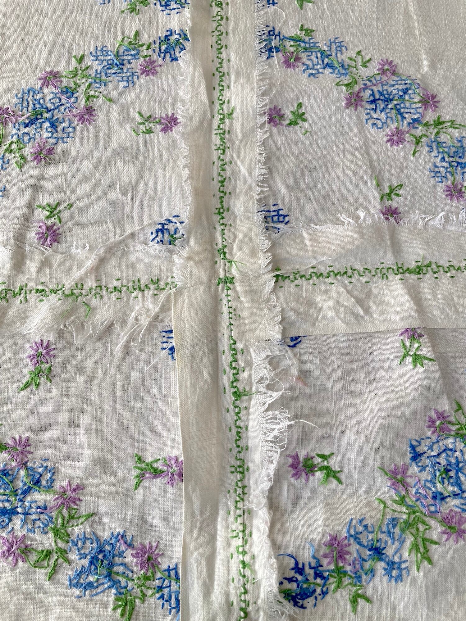 ヴィンテージ リネン クロスステッチ スクエア マルチクロス 麻 手刺繍