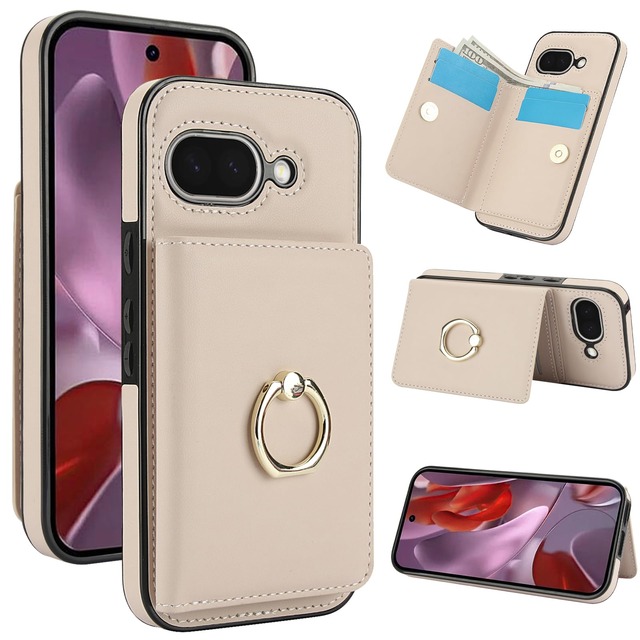 Dahimomo 適用 Google Pixel 10A / 9A ケース 手帳型 ピクセル10A ケース 背面カード収納 リング付き グーグルピクセル10A 財布型 スタンド機能 Pixel9a スマホケース googleピクセル10A 携帯カバー pixel10aケース RFIDブロッキング 高級レザー 耐摩擦 ピクセル9A カード入れ 耐衝撃 シンプル おしゃれ リング - 米白