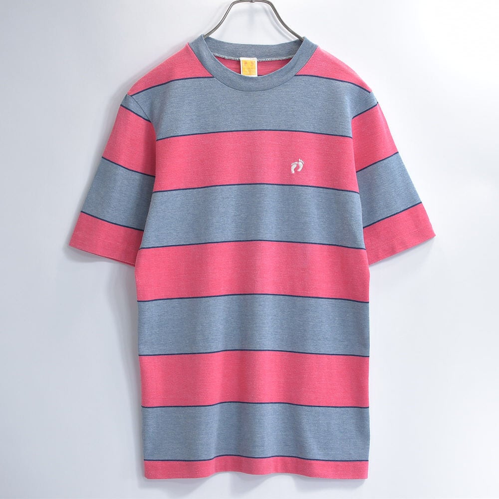 80s～ Hang Ten ハングテン 刺繍ロゴ 太ボーダー デザイン 半袖 T