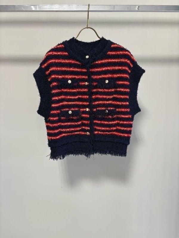【1月下旬〜2月上旬入荷次第お届けのご予約】 MARGAUX VINTAGE/マルゴーヴィンテージ ボーダーシャネルニットベスト MG KN - 27021 - S