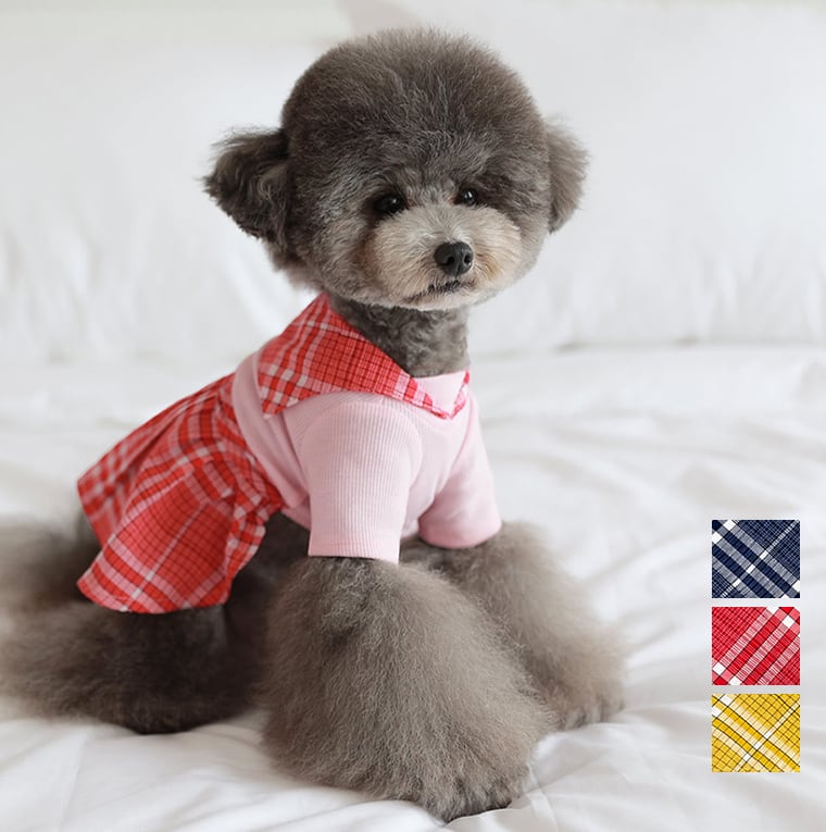 rora check sailor one-piece S ~ XL 3color / 犬服 春夏 ワンピース チェック柄 セーラー服 犬の服 お揃い 可愛い ドッグウェア お出かけ TOTO&ROY