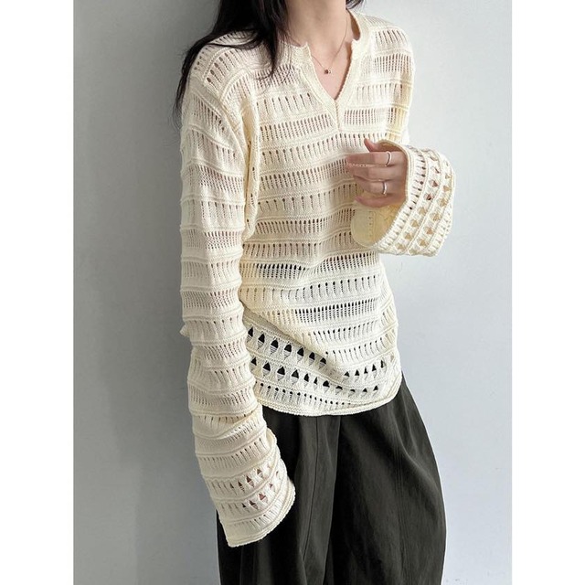 open-knit v-neck sweater