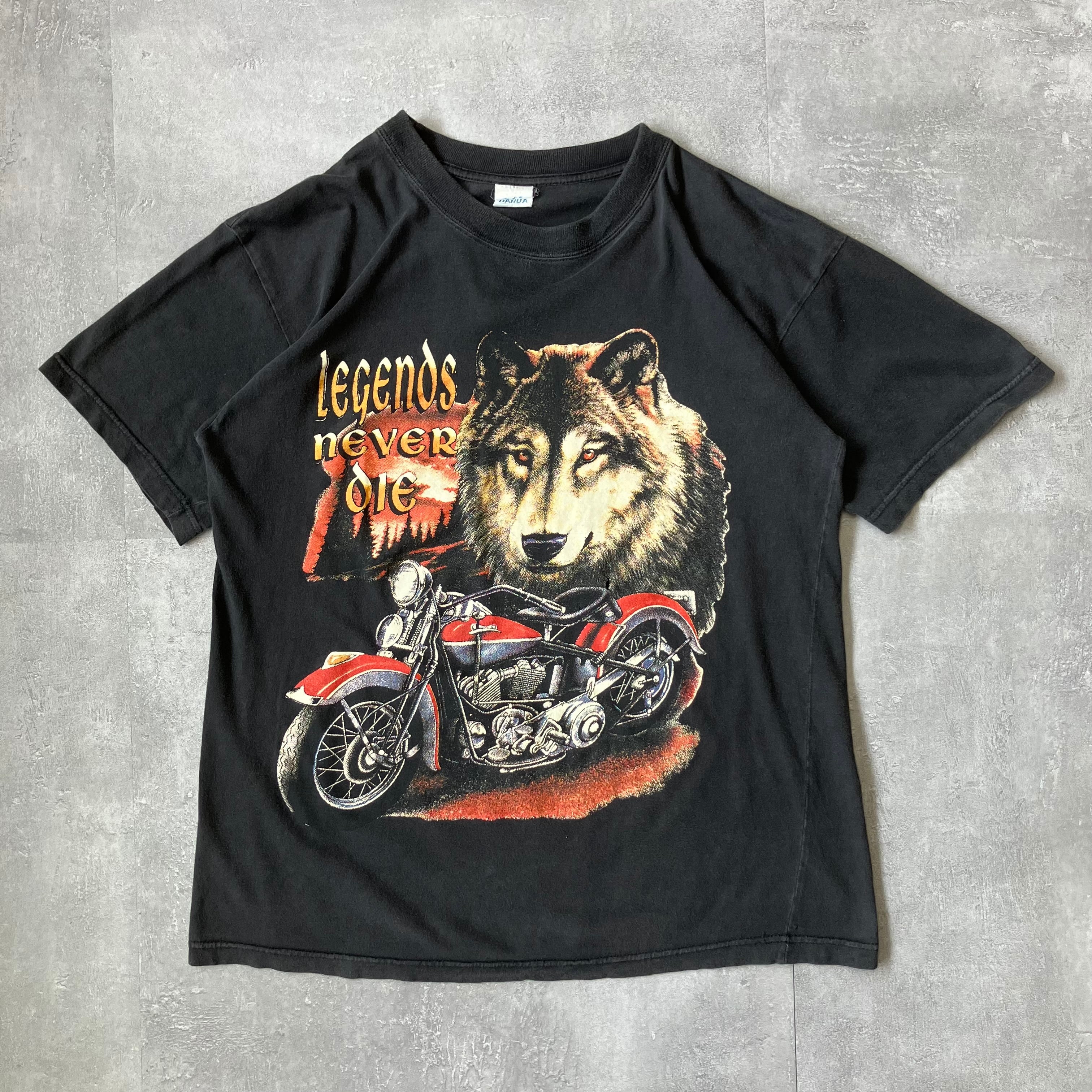 《S size》DAHUA 00s プリントTシャツ ウルフ アニマルプリント 両面 No.3318