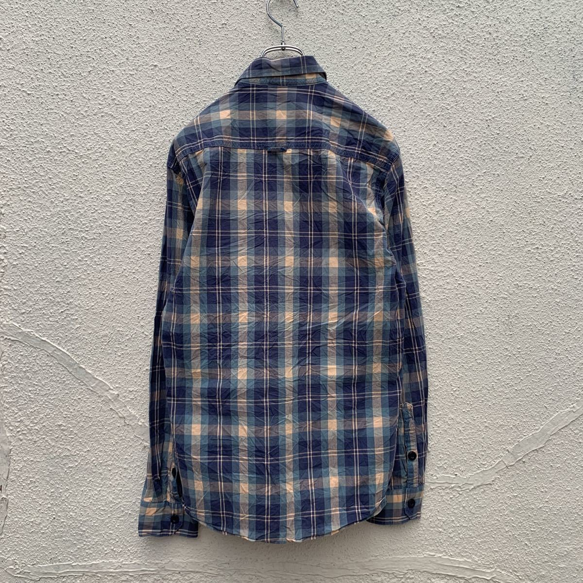 VINTAGE CLTHCO 長袖 チェック シャツ S ブルー 2ポケット 古着卸
