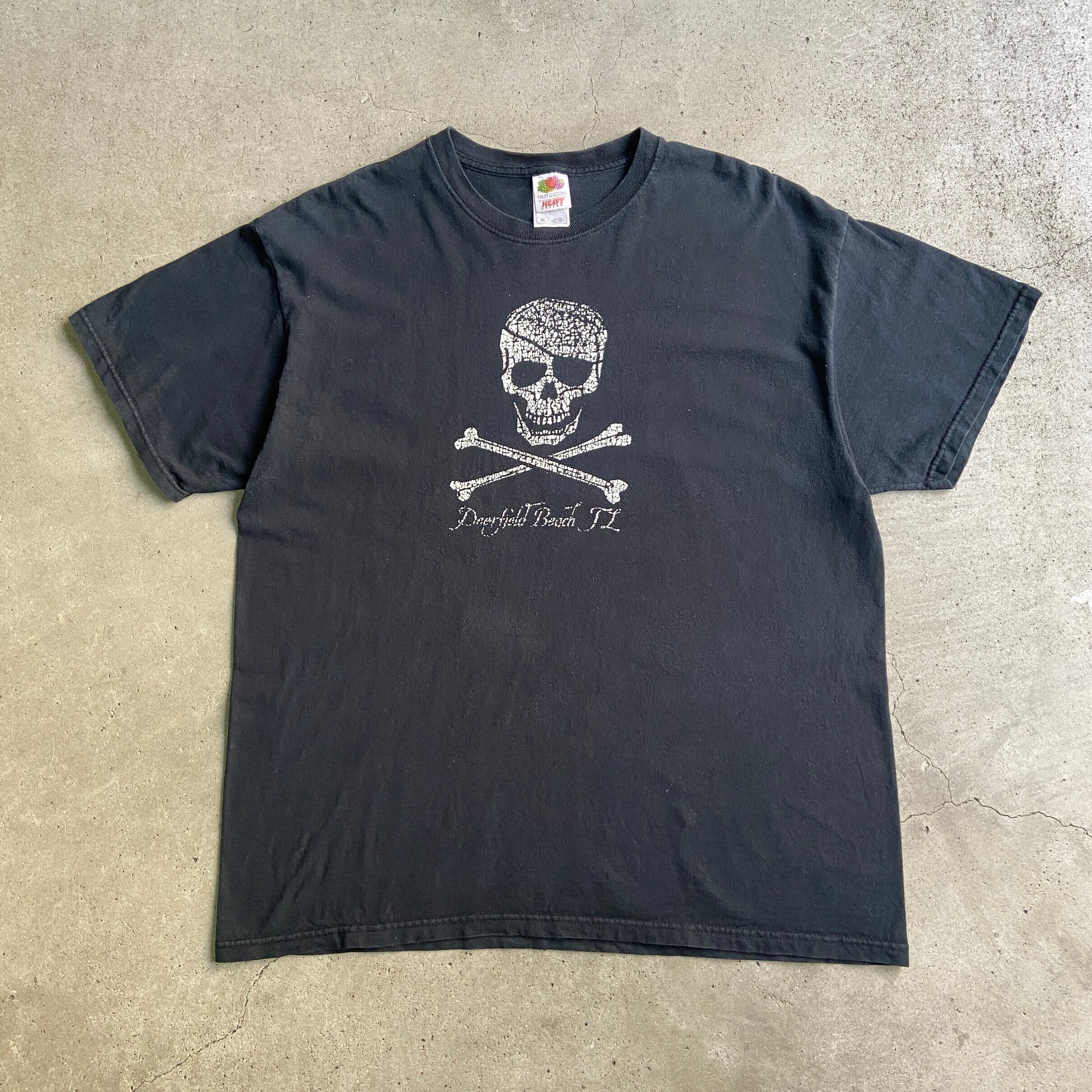 Deerfield Beach ドクロ Tシャツ メンズXL 古着 スカル 骸骨 ブラック 
