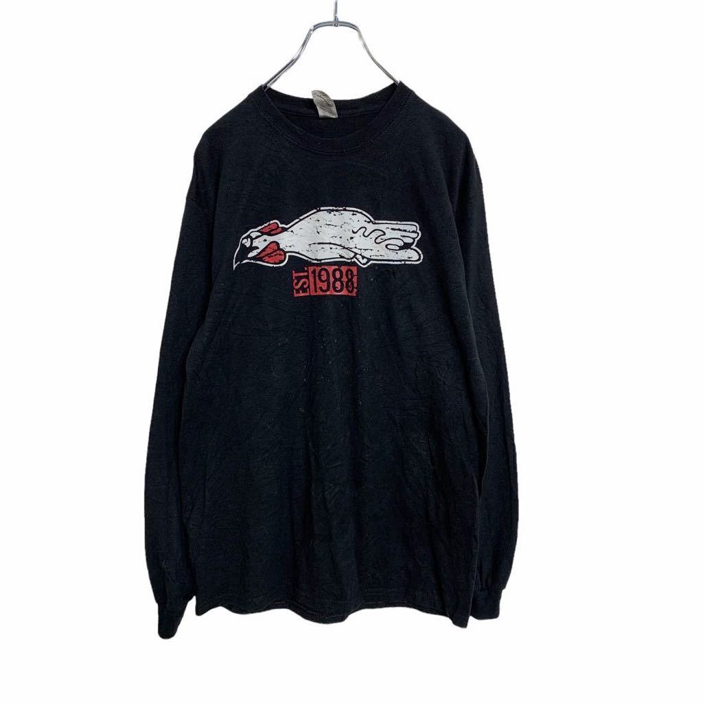 GILDAN 長袖 プリント Tシャツ M ブラック ニワトリ ギルダン