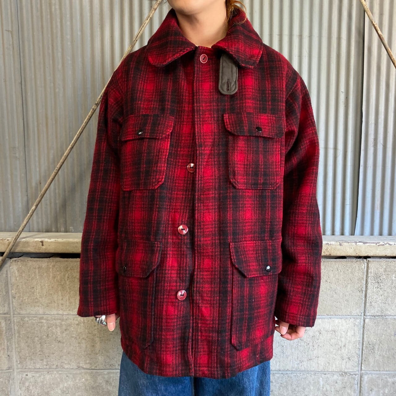 80年代 ウールリッチ ダブルマッキーノ ウールハンティングジャケット メンズXL 古着 80s WOOLRICH ビンテージ ヴィンテージ  ブラック×レッド 黒×赤【ブルゾン・ジャケット】 | cave 古着屋【公式】古着通販サイト