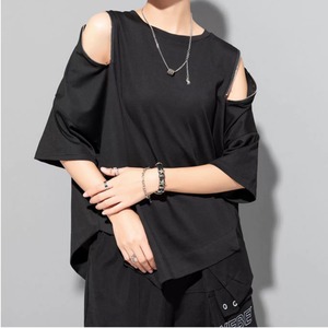 ジッパー肩開きTシャツ　R0078