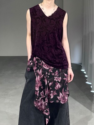 paisley jacquard no sleeve tops / wine