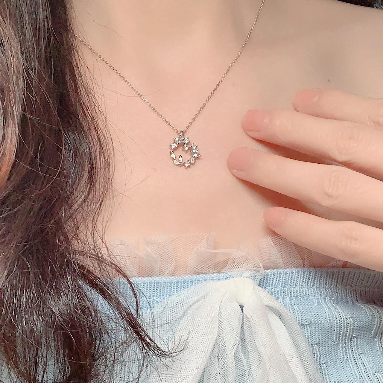 おしゃれ キラキラ 葉っぱ 花輪 デザイン ネックレス - 6