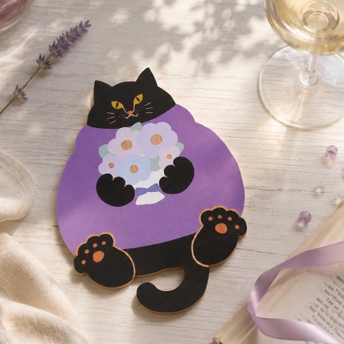 夜のやすらぎねこ〈紫〉｜猫雑貨・木製コースター・ウッドプレート