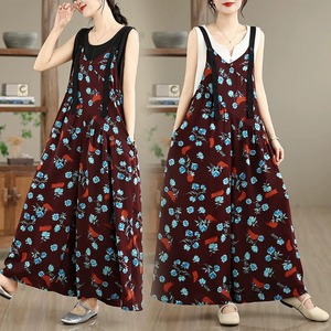 PRINT A-LINE WIDE LEG STRAP JUMPSUIT 1color M-16571