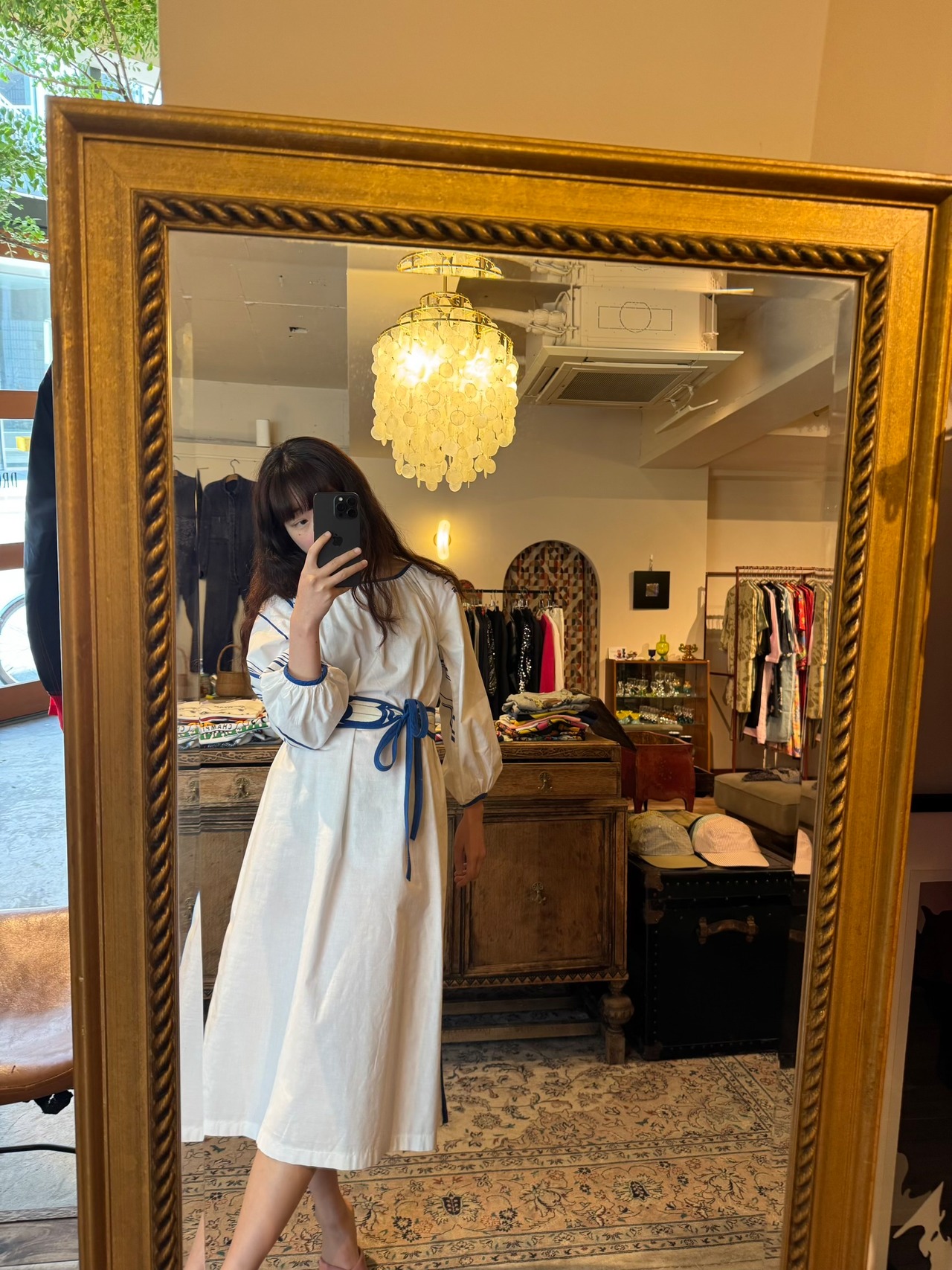 1980's チロル風 サッシュベルト付き パフスリーブドレス