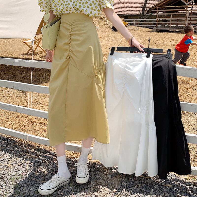 イエロースカート サマーAラインハイウェストロング 夏物 試着室10133134646