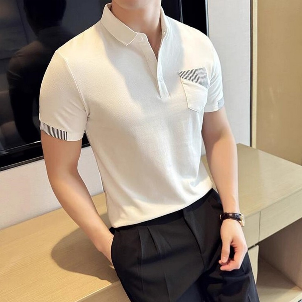 short sleeve splicing polo shirt 00350