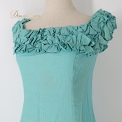 フラダンス 衣装 ワンピース ドレス グリーン系 MUUMUU PARADAISE ハワイ製 ミントグリーン 無地 シンプル フリル ハワイアンダンス レディース ブルー系 さわやか 華やか 鮮やか かわいい おしゃれ 上品 大人っぽい フラ ダンス レッスン 練習 リネン コットン 軽やか 夏服 フェス パーティー コーディネート お出かけ 着まわし ふんわり