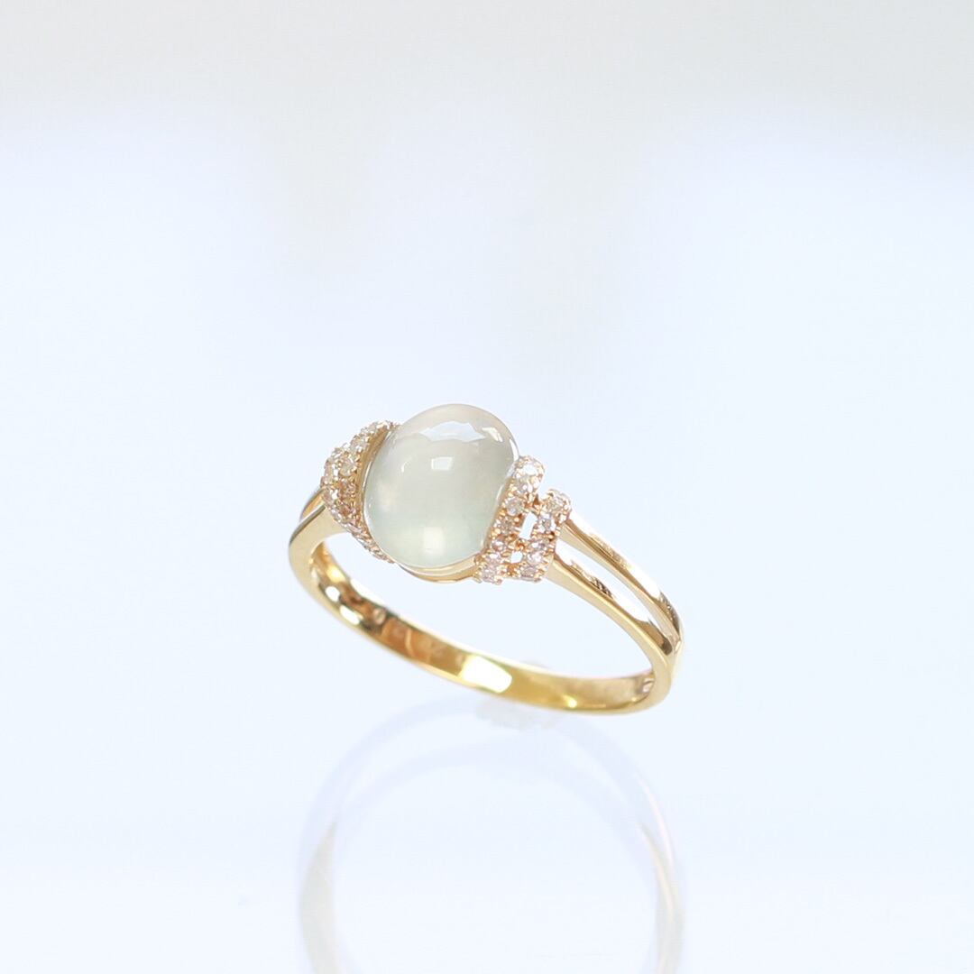 氷翡翠リング K10YG ice jade side diamond A貨翡翠 jd_rg2049