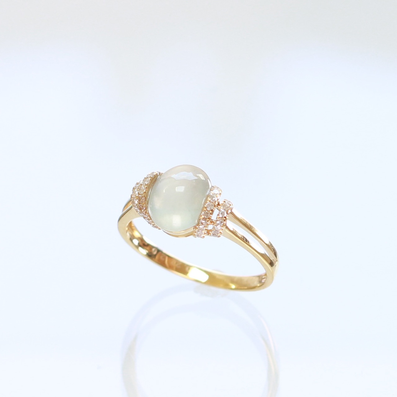 氷翡翠リング K10YG ice jade side diamond A貨翡翠 jd_rg2049