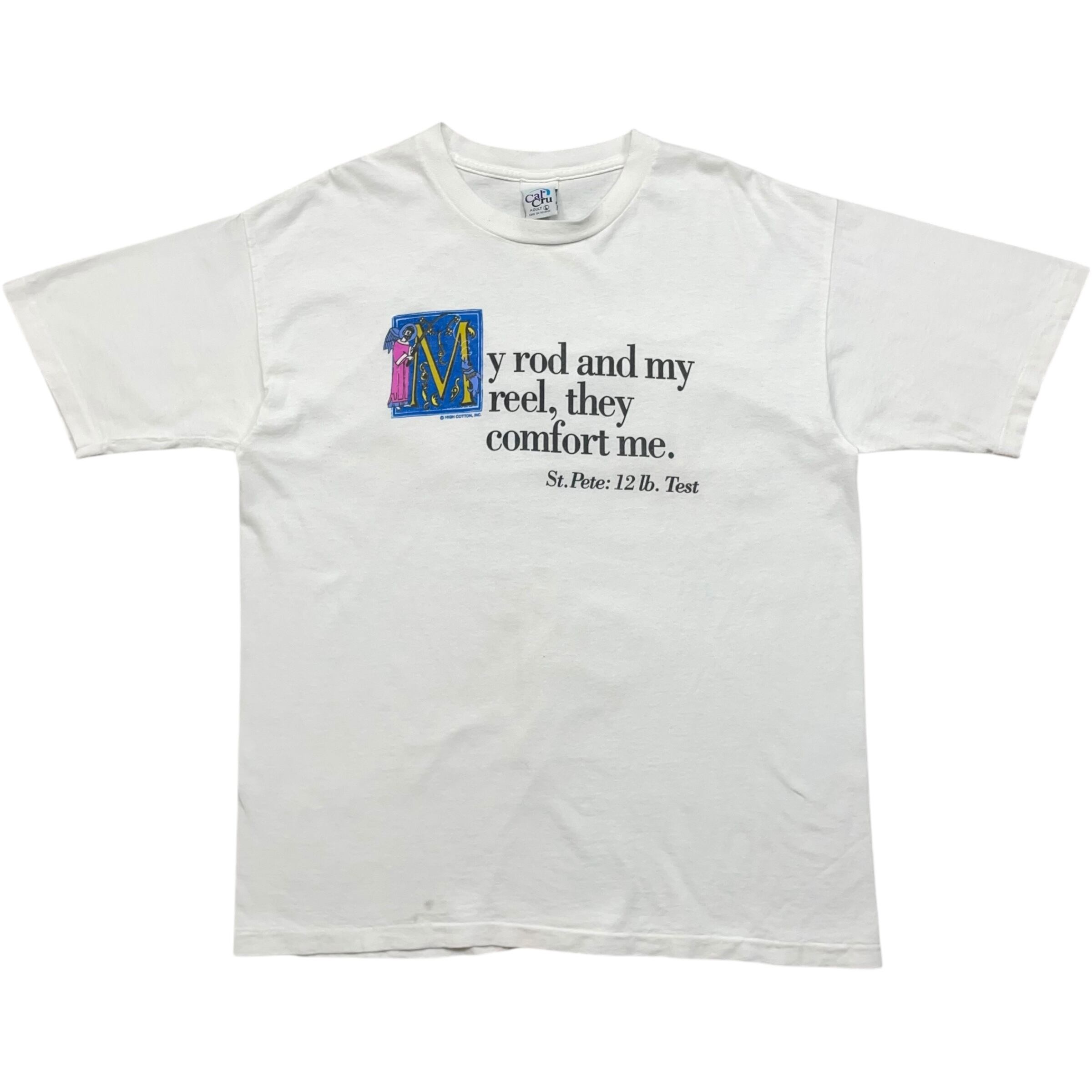 《L》Cal Cru Tシャツ フロントプリント レタープリント ホワイト シングルステッチ USA製 90年代 vintage no.8309