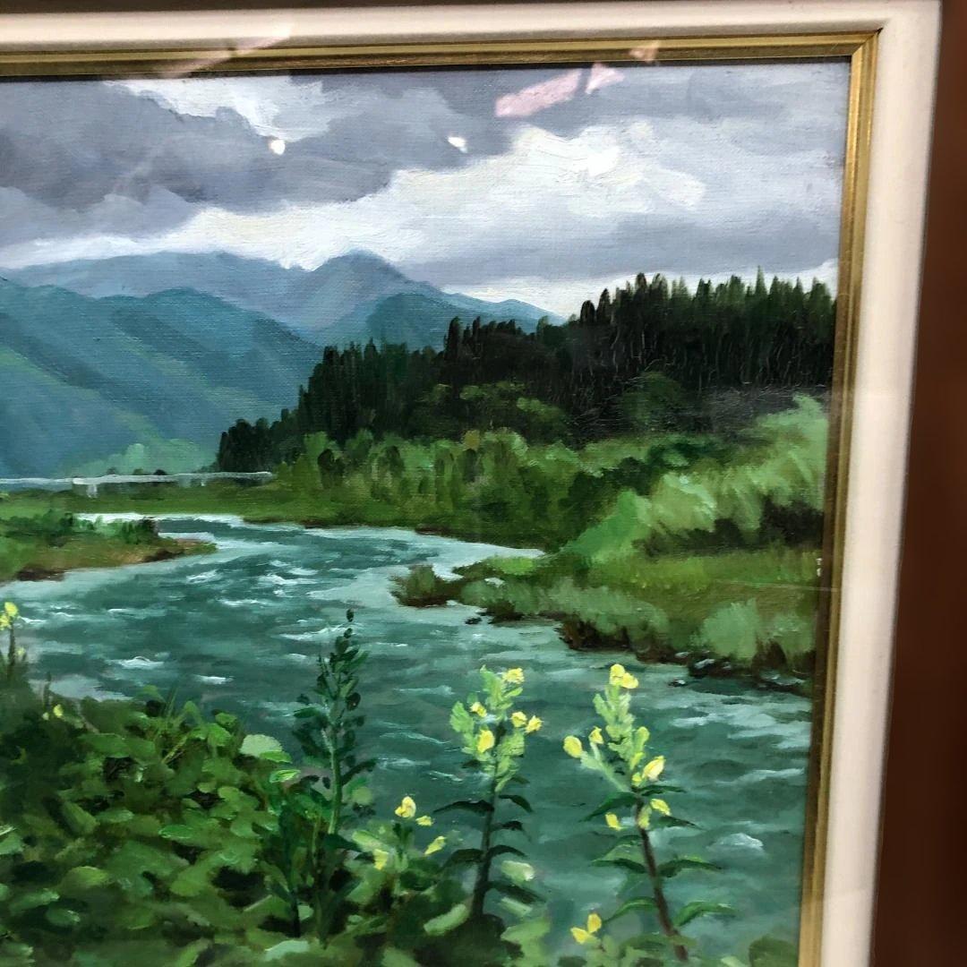萩駿 油彩 風景画 渓流 柳瀬川 栃木 日本風景 昭和 絵画 260207-1 萩駿 油彩 風景画 渓流 柳瀬川 栃木 日本風景 昭和 絵画 260207-1