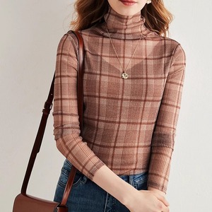 レディース トップス ロンT インナー 7分袖 長袖 ハイネック タートルネック タイト スリム 細身 透け感 かわいい 大人可愛い きれいめ 上品 おしゃれ レトロ エキゾチック こなれ感 個性的 存在感 抜け感 クラシカル カレッジ風 学生風 チェック グレンチェック 秋 冬 オフィス ビジネス OL 通勤 学生 学校 通学 お出かけ 旅行 ショッピング 発表会 コンサート カフェ 婚活 重ね着 普段使い 着回し インスタ映え S M L XL ブラウン カーキ