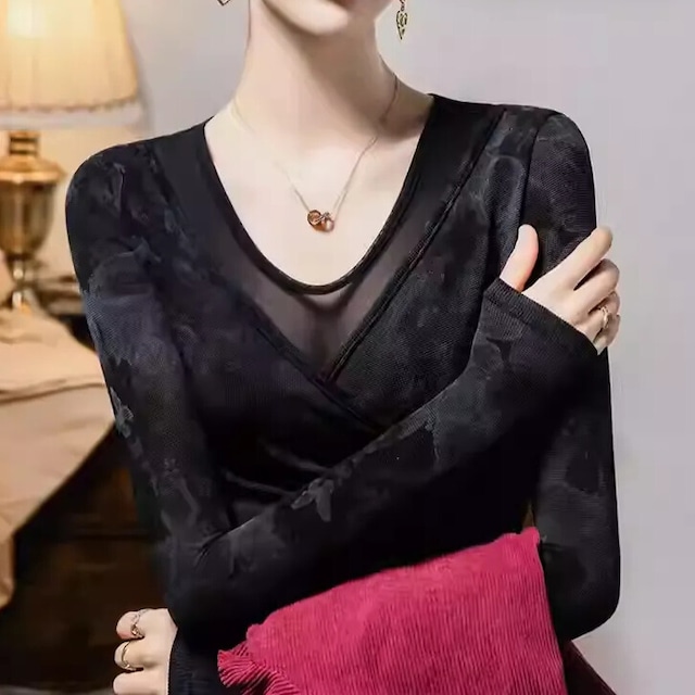 カシュクール Vネック ロングスリーブ スリム ダンスカットソー ds1425