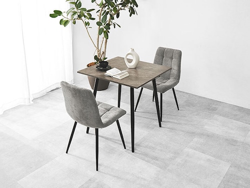 75×75cmカフェテーブル3点セット 大理石調 【チェア：グレー】 画像