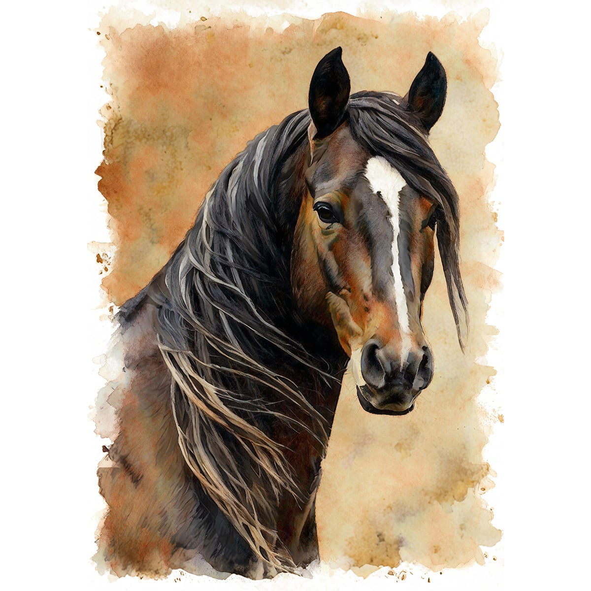 絵画 動物 馬の絵 インテリアアート額付き 水彩画・油絵調 WAT0370