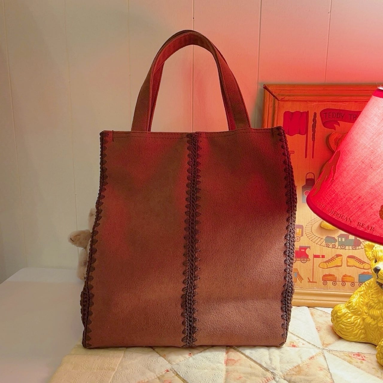 brown suede hand bag