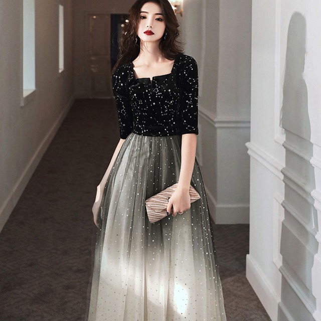 【日本倉庫即納】 グラデーションパーティードレス ロング丈