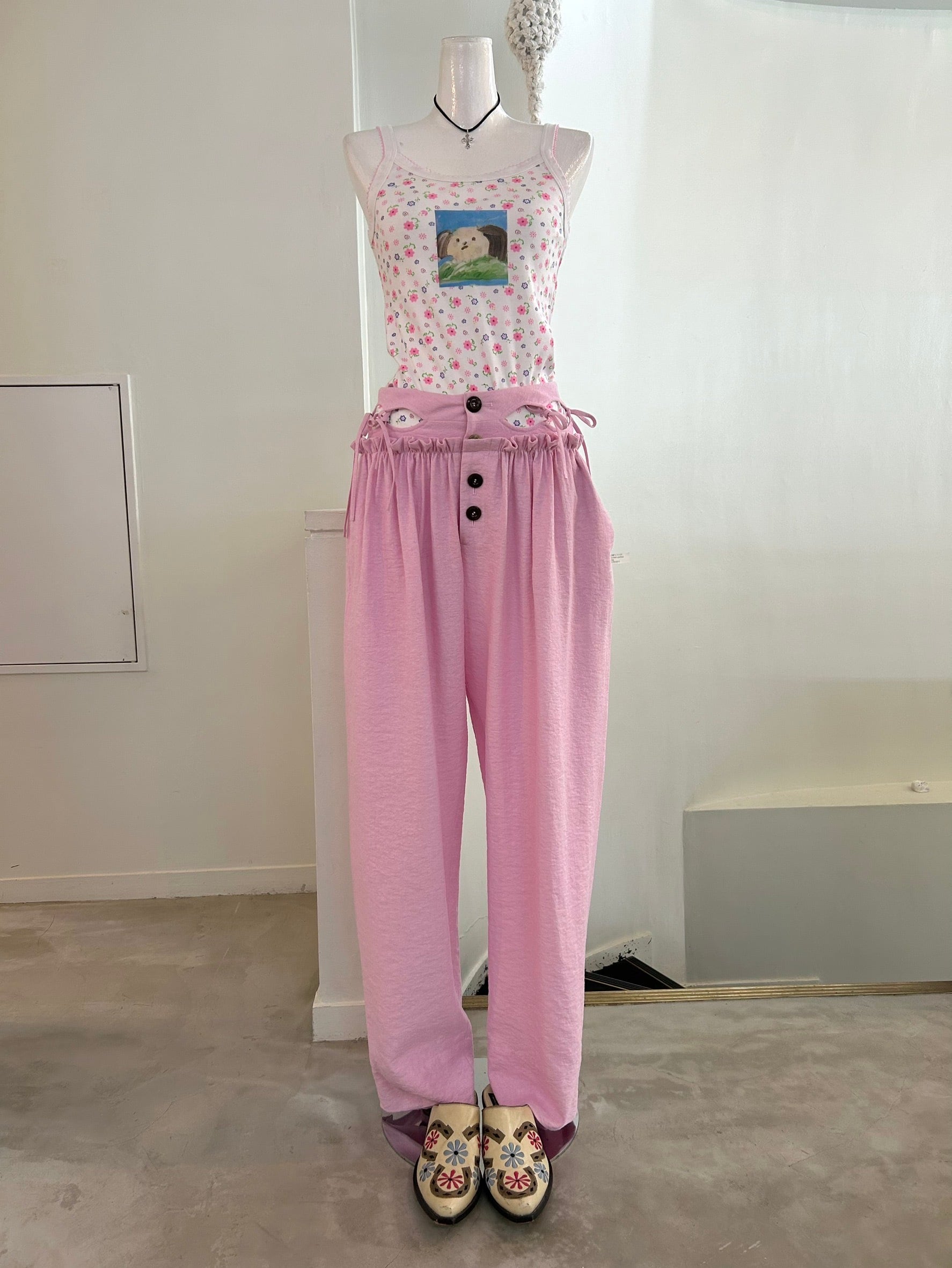 RUIbuilt textured silk cutout lounge pants