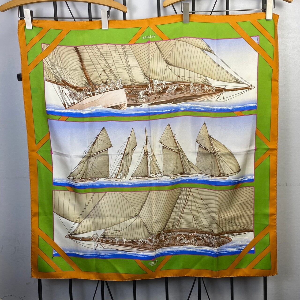 ◎.HERMES CARRES90 RAFALES LARGE SIZE SILK 100% SCARF MADE IN